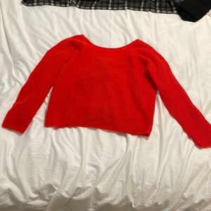 Sezane Red Super Soft Sweater with Ribbon Lace Up Detail, Size Medium